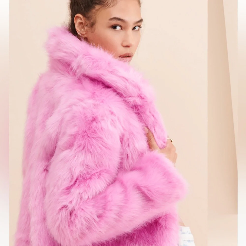 Glamorous Pink Faux Fur Jacket size M - Picture 4 of 12